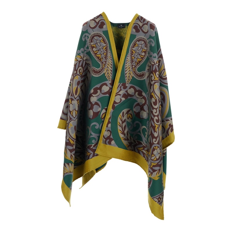 Multicolor Cape with All-Over Floral Motif in Fabric Woman