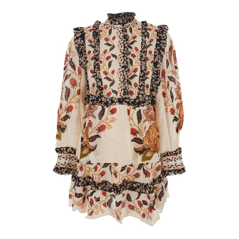 Multicolor Ruched Dress with All-Over Floral Print in Viscose Blend Woman