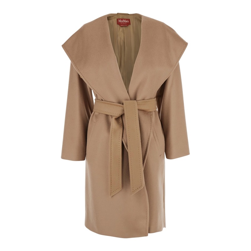 ‘Newmang’ Beige Coat with Wide Lapels in Wool Woman