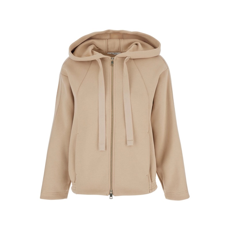 ‘Omelia’ Beige Hoodie with Drawstring and Logo Lettering on the Back in Cotton Woman