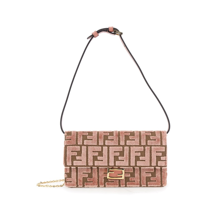 Pink Crossbody Bag with All-Over FF Motif and Metallic FF Plaque on the Front in Cotton Woman