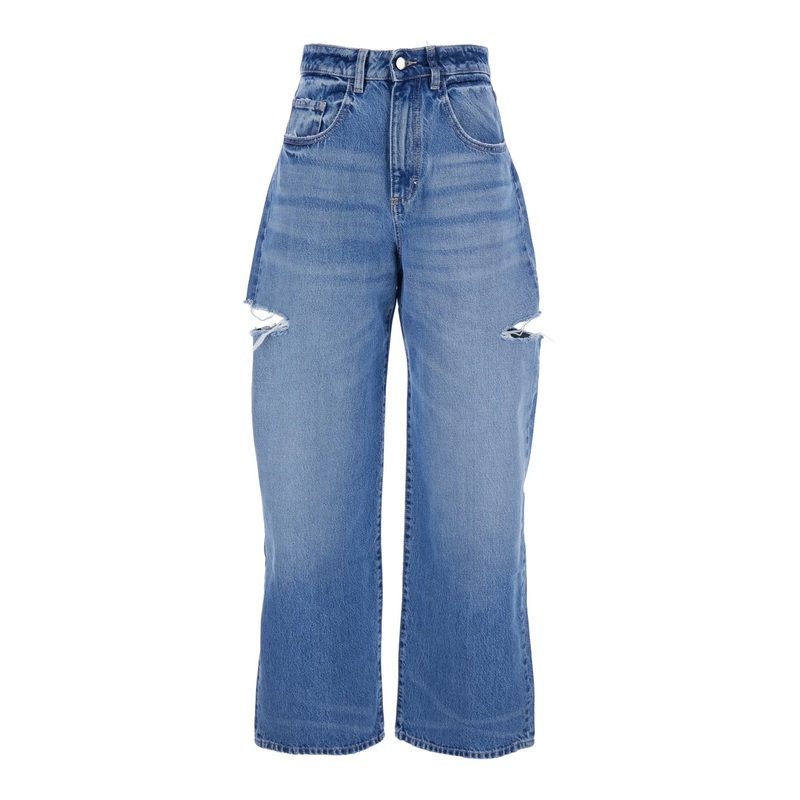‘Poppy’ Blue Jeans with Logo Patch on the Rear and Ripped Details in Denim Woman