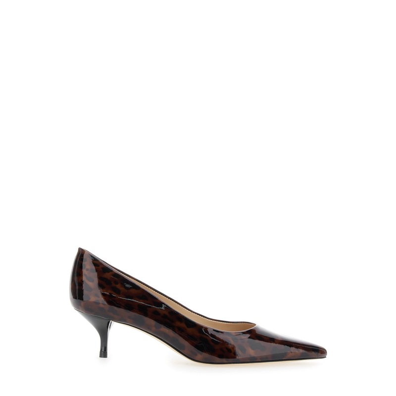 ‘Power’ Brown Pumps with Kitten Heel and Leopard Motif in Leather Woman