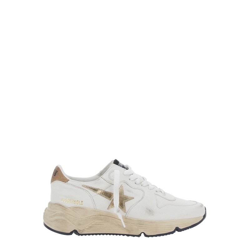 ‘Running Sole’ White Sneaker with Side Star Detail in Mixed Leather Woman