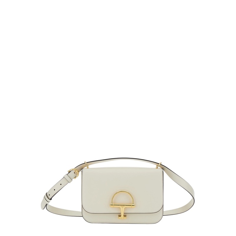 ‘Siena Small’ White Shoulder Bag with Claw on the Front in Leather Woman