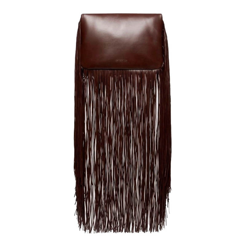 ‘Soffy’ Brown Handbag with Adjustable and Removable Shoulder Strap and Oversized Fringe Embellishments in Leather Woman
