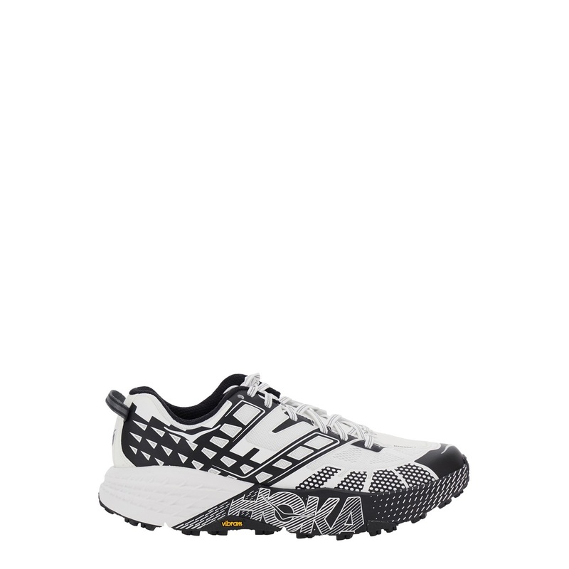 ‘Speedgoat’ Black and White Low Top Sneakers with Geometric Motif in Tech Fabric Unisex