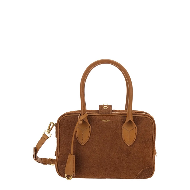 ‘Vita’ Brown Handbag with Laminated Logo in Suede Woman