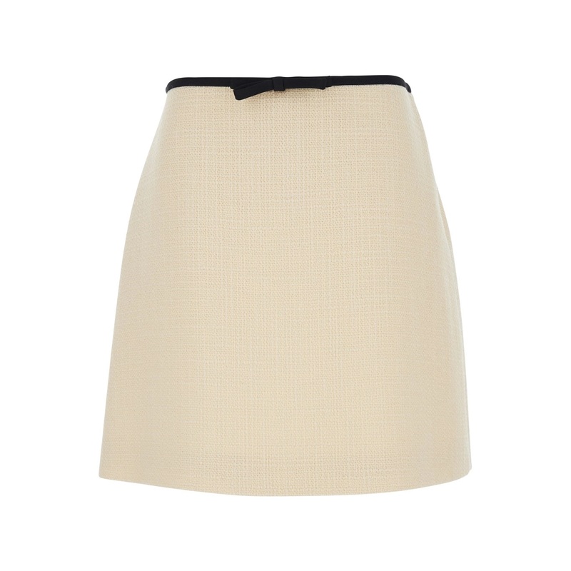White Skirt with Knot Detail at the Waist in Tweed Woman