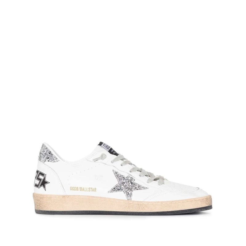 ‘Ball Star’ White Sneakers and Glitter Star Detail in Leather Woman