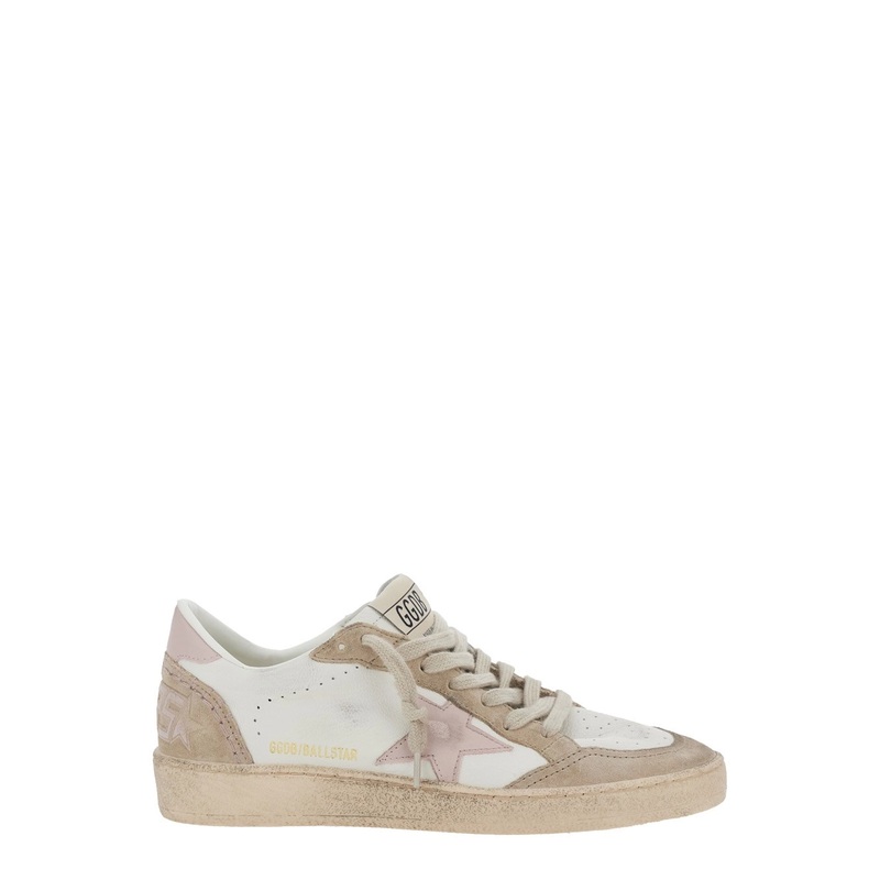 ‘Ballstar’ White Low Top Sneakers with Glittered Star Patch on the Side and Glittered Heel with Logo Lettering in Leather Woman