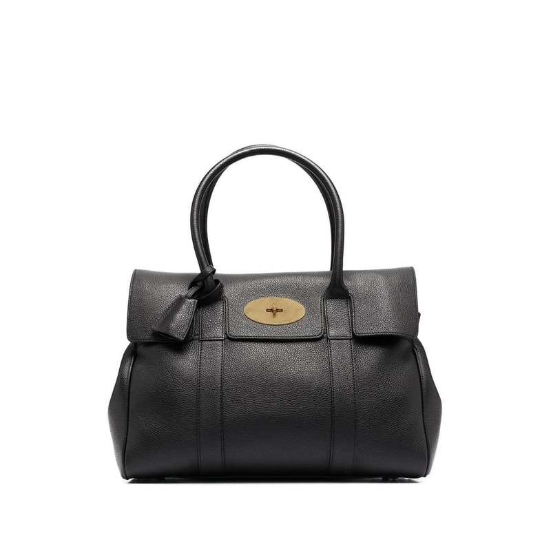 ‘Bayswater’ Black Handbag with Twist-Lock Fastening in Grainy Leather Woman
