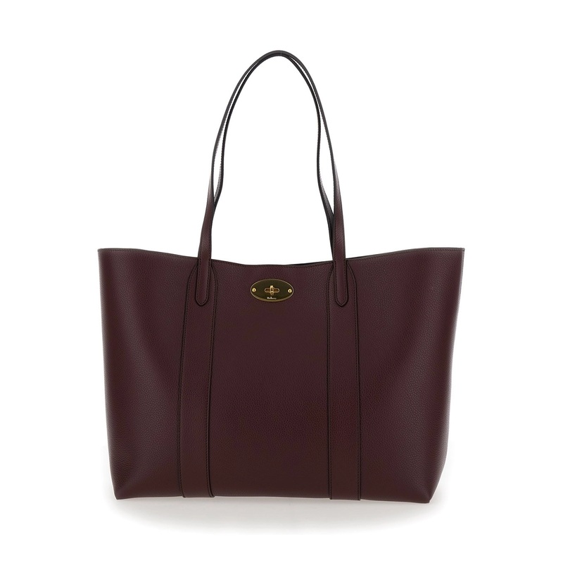 ‘Bayswater Small’ Bordeaux Tote Bag with Postman’s Lock Closure in Leather Woman