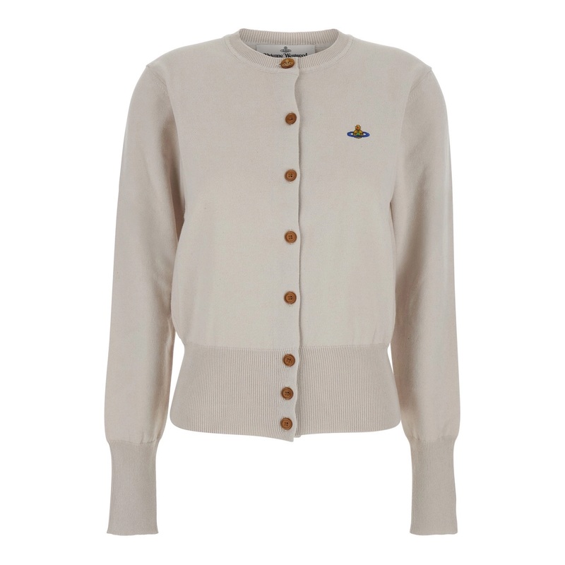 ‘Bea’ White Cardigan with Orb Embroidery in Cotton and Cashmere Woman