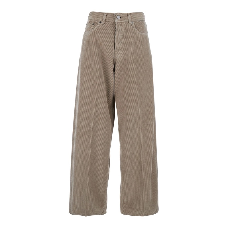‘Bethany’ Brown Ribbed Knit Pants with Wide Leg in Cotton Woman