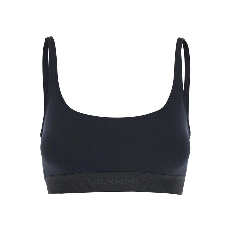Black Bralette Top with Scoop Neck and Logo Lettering on the Front in Modal Stretch Woman