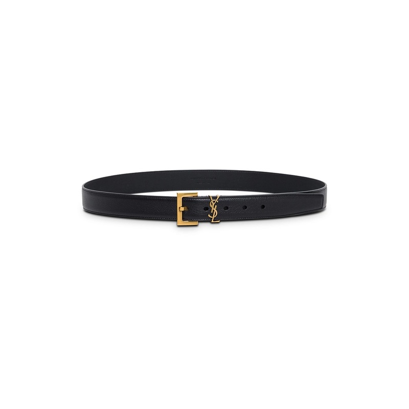 Black Leather Belt with Logo Buckle Saint Laurent Woman
