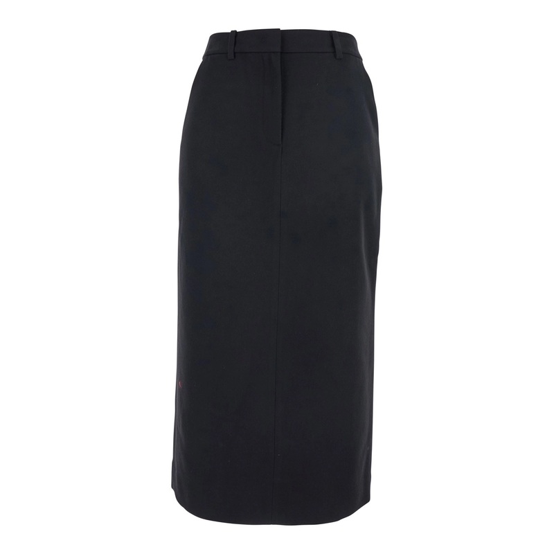 Black Long Skirt with Belt Loops and Rear Single Slit in Wool Blend Woman