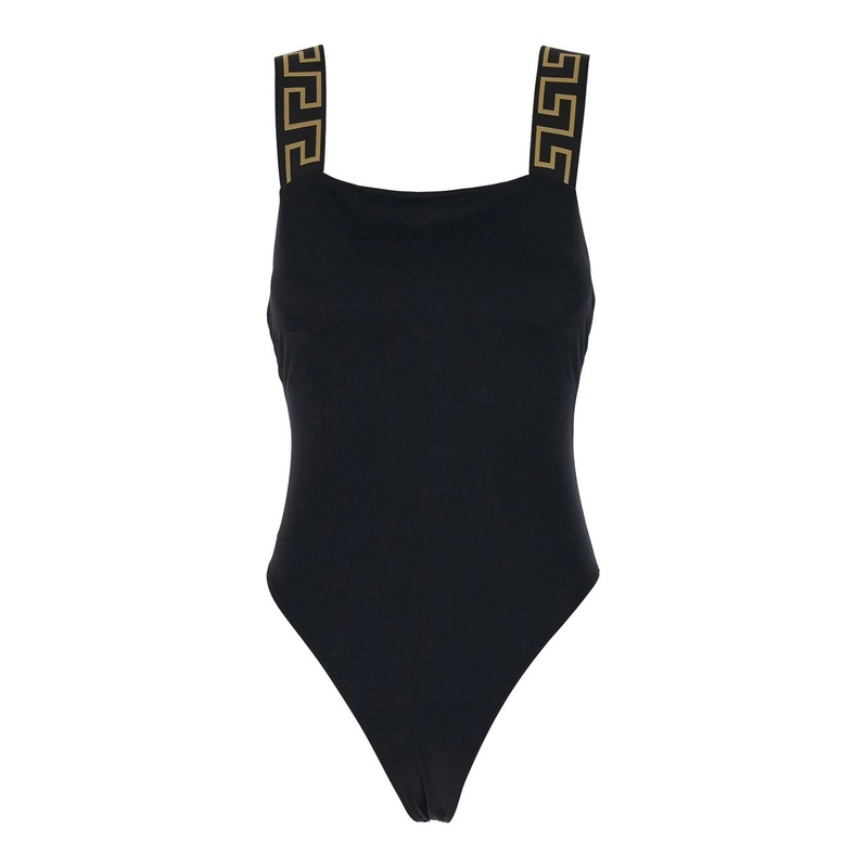 Black One-Piece Swimsuit with Greca Detail in Stretch Polyamide Woman
