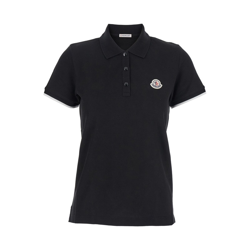 Black Polo Shirt with Logo Patch on the Front in Cotton Woman
