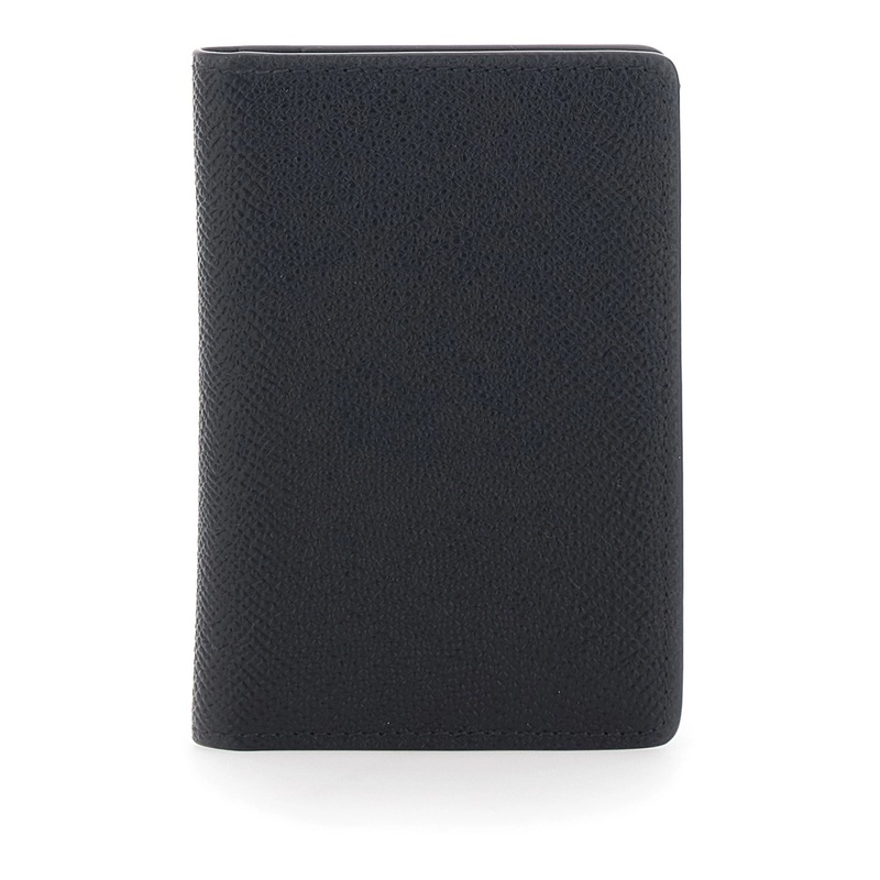 Black Wallet with Four Rear Stitchings and Embossed Logo Lettering on the Inside in Leather Woman