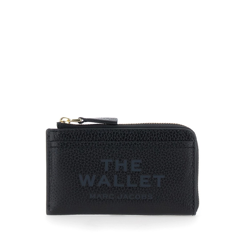 Black Wallet with Logo Detail and Snap Hook in Grained Leather Woman