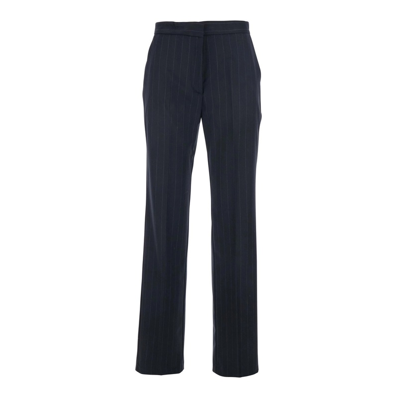 Blue Pants with Pinstripe Motif in Wool Blend Woman