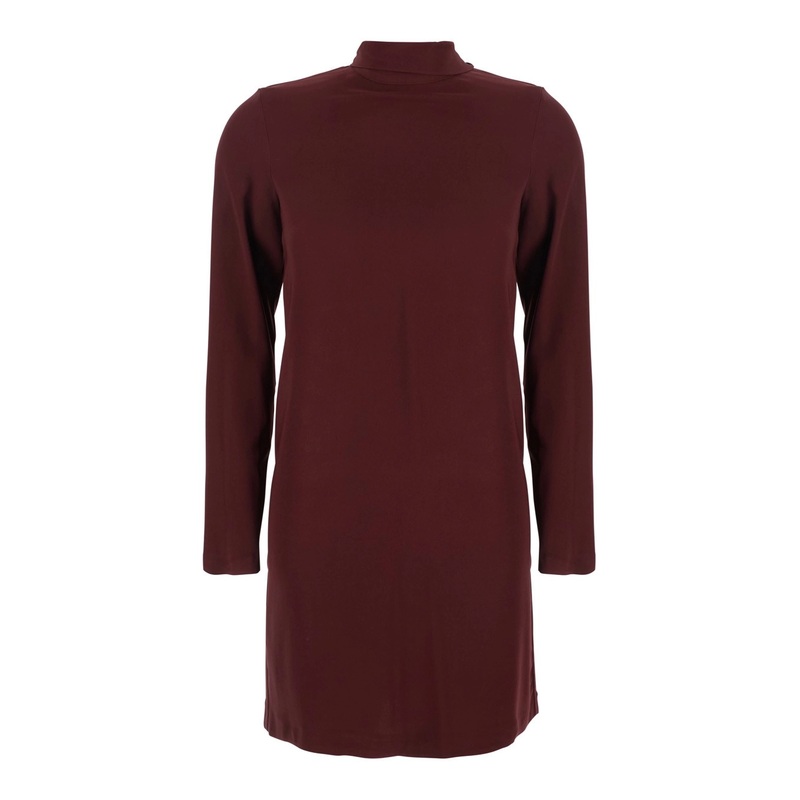 Bordeaux Dress with High Neck and Rear Scarf Embellishment in Fabric Woman