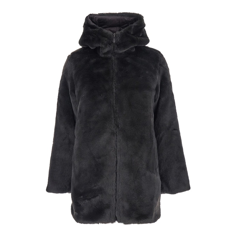 ‘Bridget’ Black Reversible Jacket with Front Zip Closure in Ecofur Woman