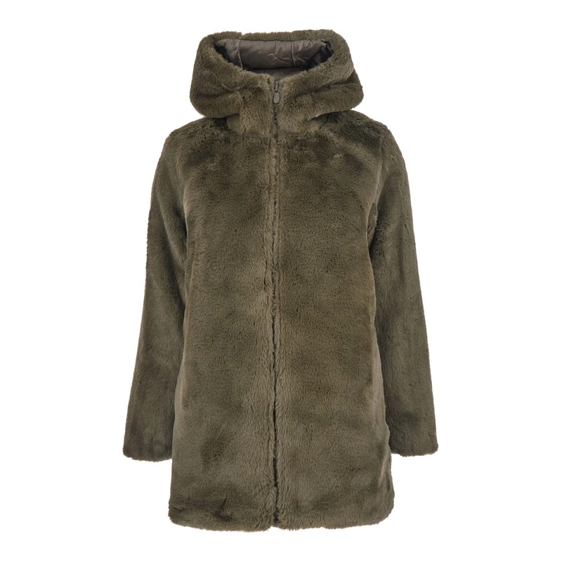 ‘Bridget’ Brown Reversible Jacket with Front Zip Closure in Ecofur Woman