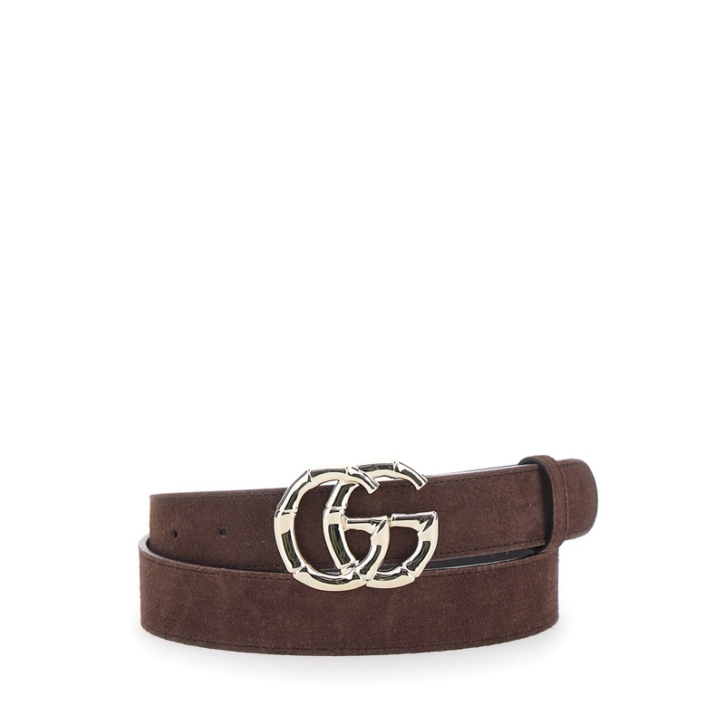 Brown Belt with GG Buckle Closure on the Front in Suede Woman