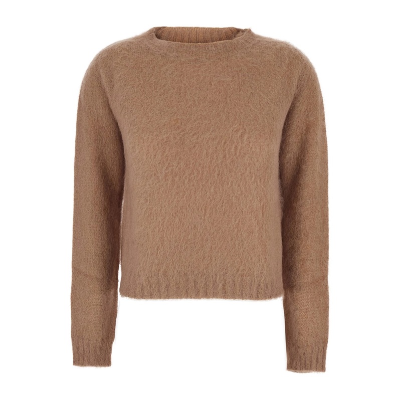 Brown Crew Neck Sweater with Brushed-Effect in Wool Blend Woman