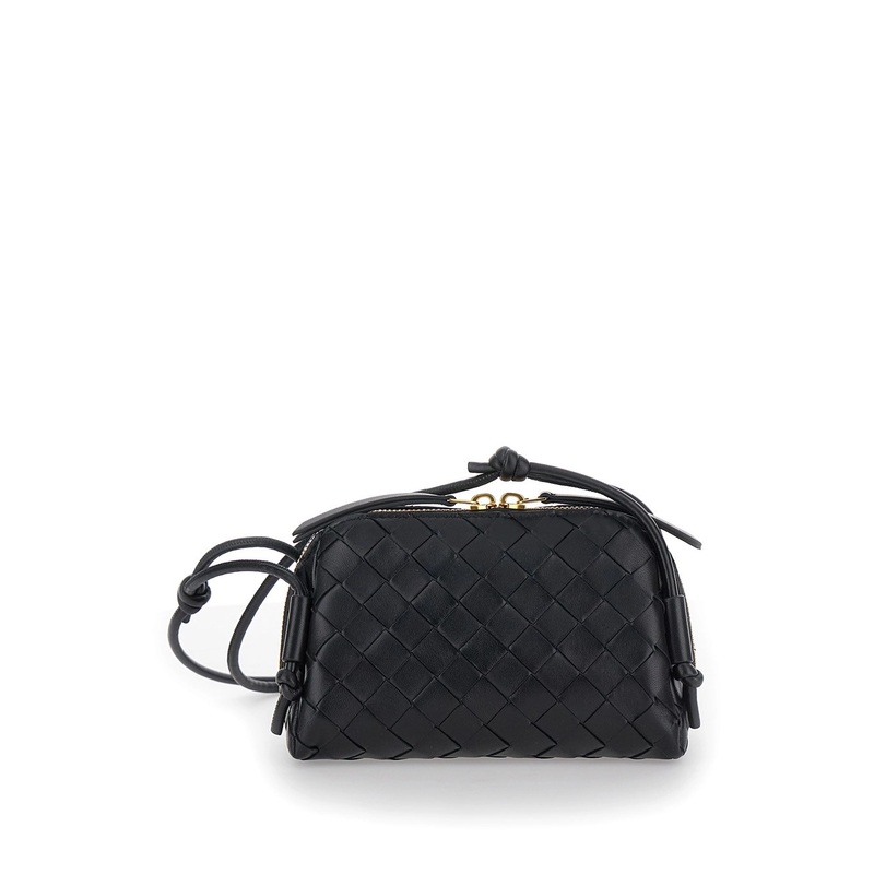 ‘Concert’ Black Crossbody Bag with Intreccio Motif in Leather Woman