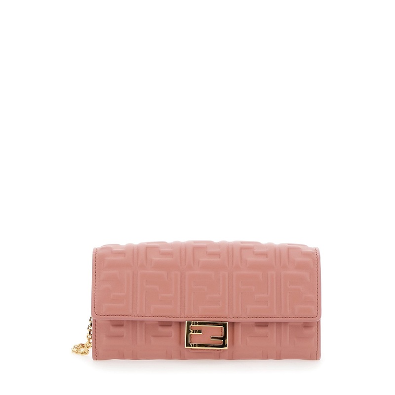 Continental Pink Mini Bag with All-Over FF Pattern in Embossed Leather Woman