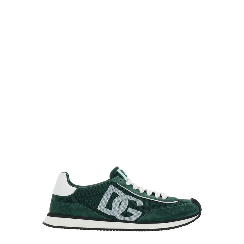 ‘Cushion’ Green Sneakers with Logo Patch on the Tongue and Logo Detail on the Side in Suede and Fabric Man