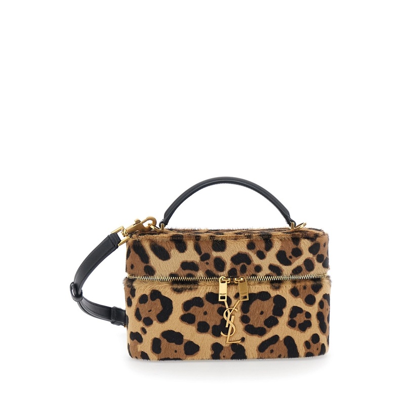 ‘Gaby Mini’ Brown Bag with Cassandre Logo on the Front and All-Over Leopard Print in Pony Skin Woman