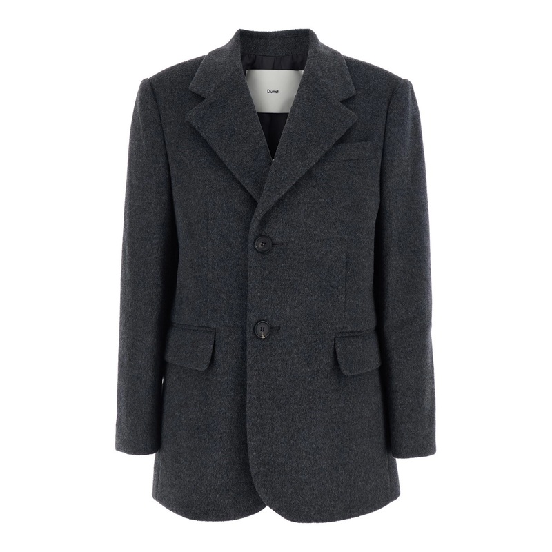 Grey Single-Breasted Jacket with Notched Revers in Cashmere Woman