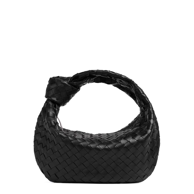 ‘Jodie’ Black Small Shoulder Bag with Knot Detail and Intrecciato Motif in Leather Woman
