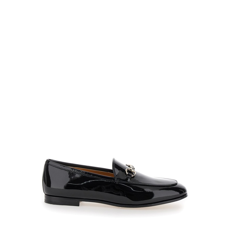 ‘Jordan’ Black Loafers with Horsebit Detail in Patent Leather Woman