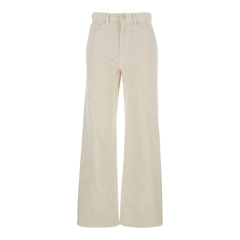 ‘Kora’ White Trousers with Logo Patch on the Back in Cotton Woman