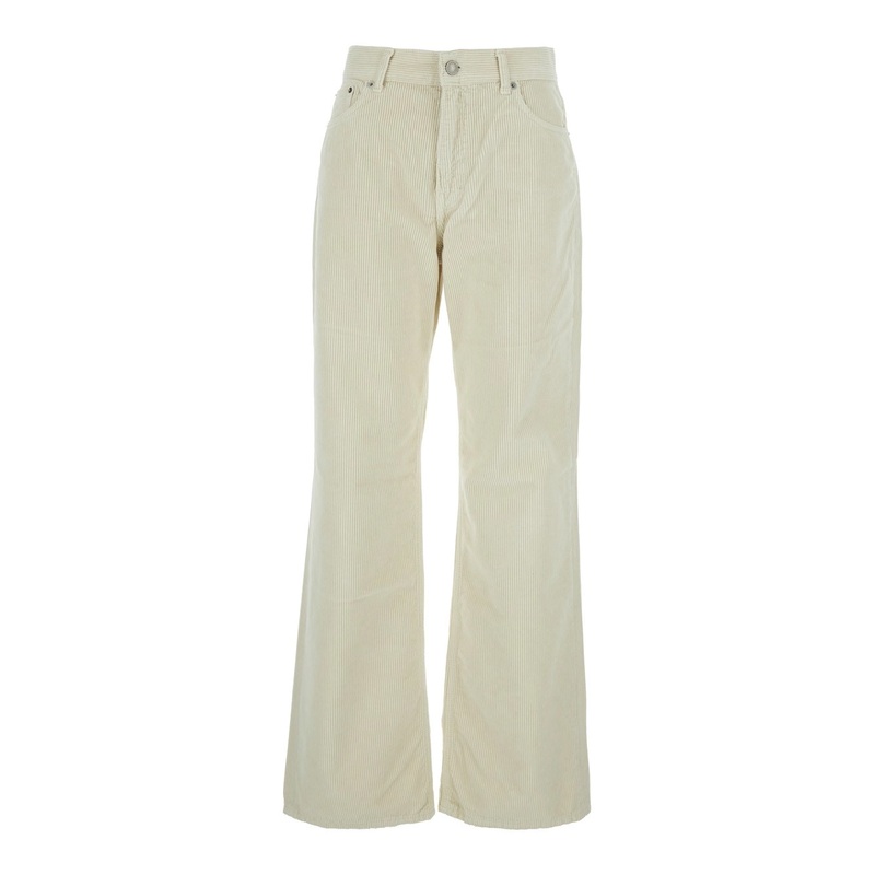 ‘Korea’ White Pants with Logo Patch on the Rear and Wide Leg in Corduroy Woman