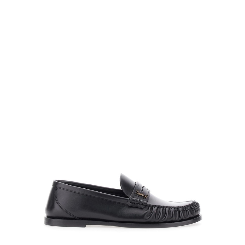‘Laurent’ Black Loafers with Cassandre Plaque in Leather Woman