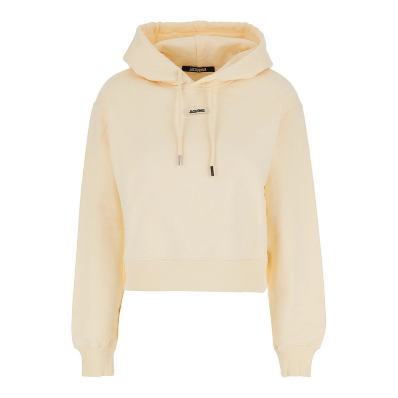 ‘Le Hoodie Gros Grain’ Beige Cropped Hoodie with Drawstring Hood and Logo Patch on the Front in Cotton Woman