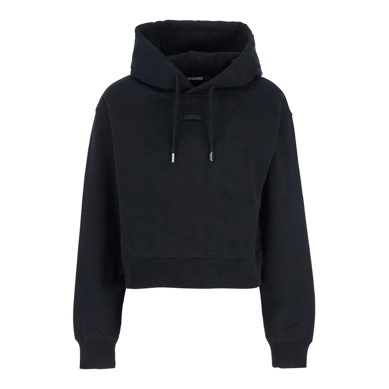 ‘Le Hoodie Gros Grain’ Black Cropped Hoodie with Drawstring Hood and Logo Patch on the Front in Cotton Woman