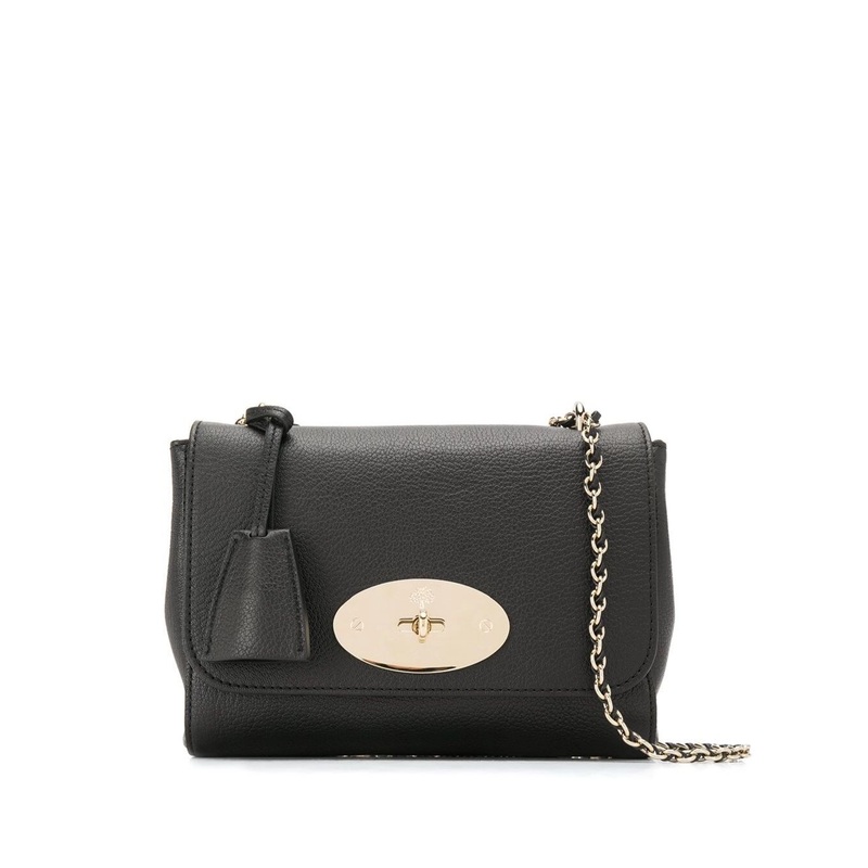 ‘Lilly’ Black Shoulder Bag with Twist Lock Closure in Leather Woman