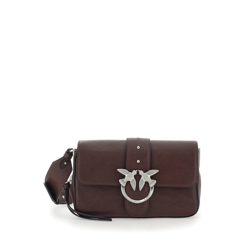‘Love One Mini’ Brown Crossbody Bag with Love Birds Buckle and Adjustable Shoulder Strap in Leather Woman