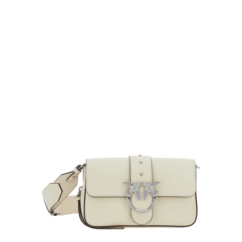 ‘Love One Mini’ White Crossbody Bag with Love Birds Buckle and Adjustable Shoulder Strap in Leather Woman