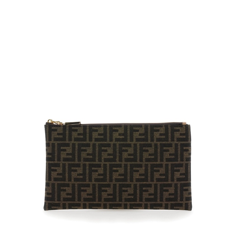 ‘Medium Baguette’ Brown Flat Pouch in FF Jacquard Fabric Woman