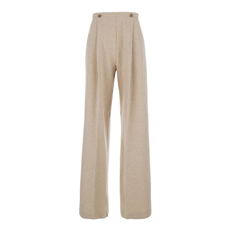 ‘Micenea’ Beige Trousers with Pleats on the Front and Logo Lettering on the Back in Cashmere Woman