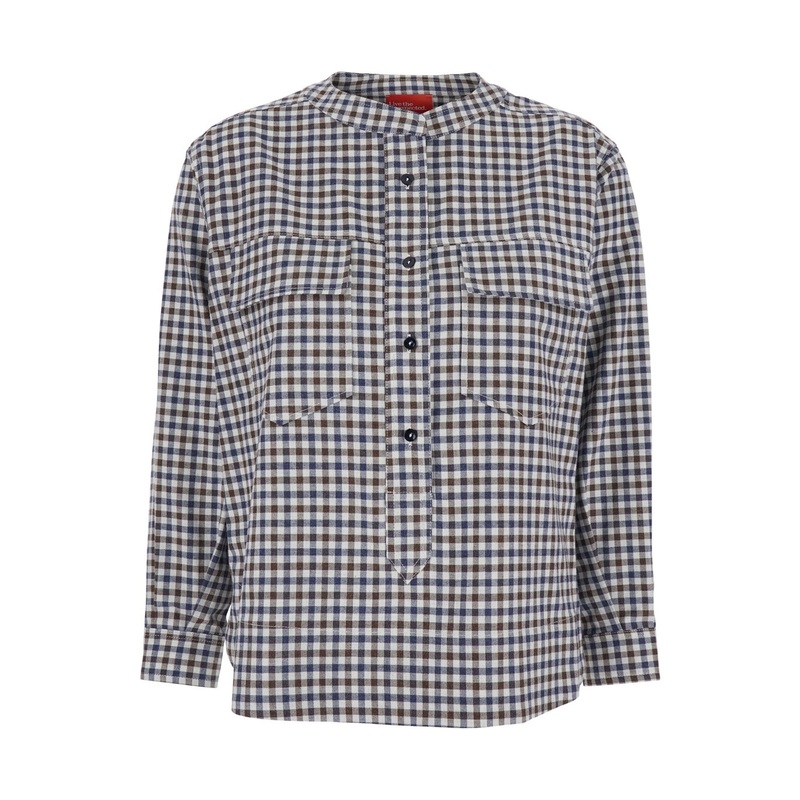 Multicolor Crewneck Shirt with All-Over Check Motif in Fabric Woman